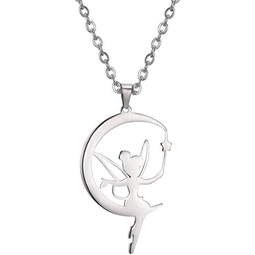 meimieshop-Lune Wendy Princessea Bricolage Cloche Pendentif Collier Délicatesse Fée Pixie Ange Tenant Baguette Magique Tour De Cou Magie Tendance Danseur Ballet Bijoux Conte De Fées Histoire Citation Fille