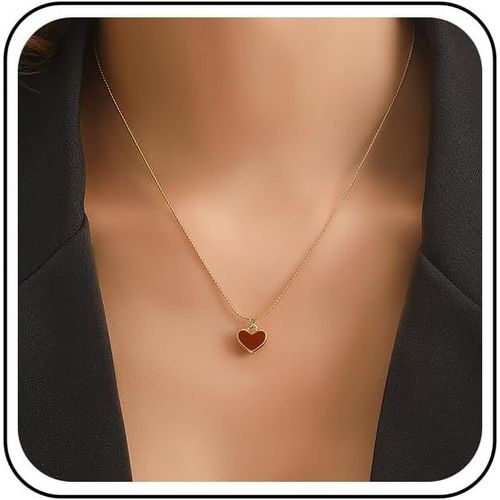 Meimieshop-Collier Pendentif Coeur Corail Vintage Collier Coeur Minuscule Collier Amour Corail Collier Ras Coeur Corail Collier Chaîne Minimale Argent Pour Femmes