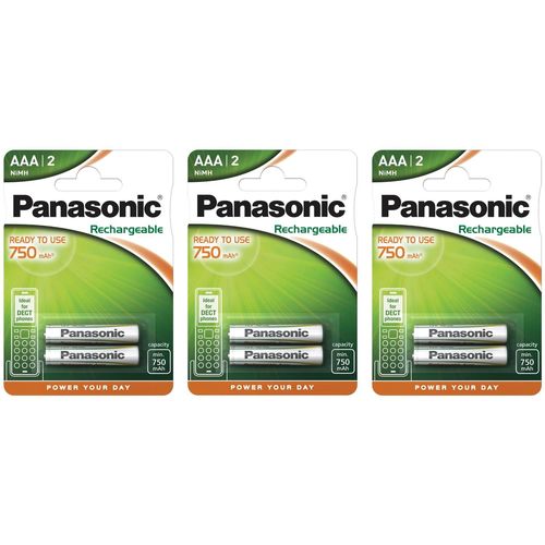 Panasonic Lot de 3 Blisters de 2 Piles Rechargeable DECT AAA (Micro)/HR03 750 mAh 1,2V