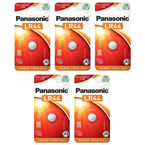 Panasonic Lot de 5 Piles Bouton LR44 (L1154) - alkaline manganese 1,5 V