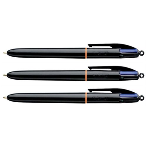 Bic Lot De 3 Stylos Bille 4 Colours Pro Noir Pointe Moy. 4 Couleurs Classiques