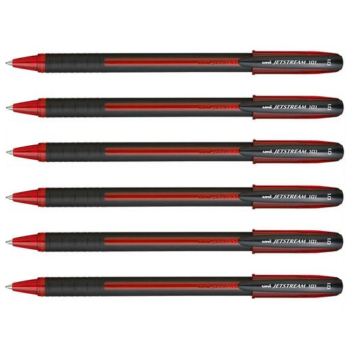 Uni-Ball Lot De 6 Rollers Encre Gel Jetstream 101 Sx101/10 Pointe Moyenne 1mm Rouge