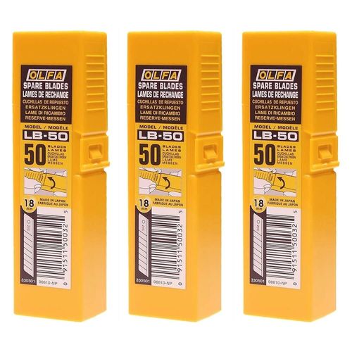 Olfa Lot De 3 Etuis Plastique Lb-50 De 50 Lames De Cutter 18 Mm