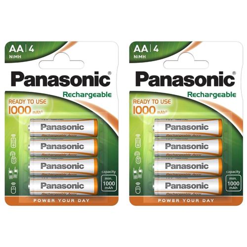 Panasonic Lot de 2 Packs 4 piles Rechargeables NiMH AA/Mignon/HR6 1,2V 1000mAh DECT