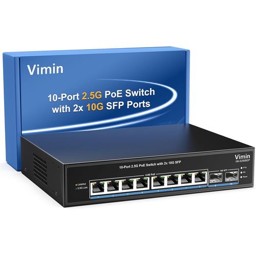 meimieshop-Switch Poe 10 Ports 2.5G Non Géré,8 Ports Poe 2.5G Base-T,2 Ports 10G Sfp,Switch Poe 8 Ports Avec Capacité De Commutation Ethernet De 60 Gbps,Prise En Charge De L'Ieee802.3Af/At,65 W,Vlan
