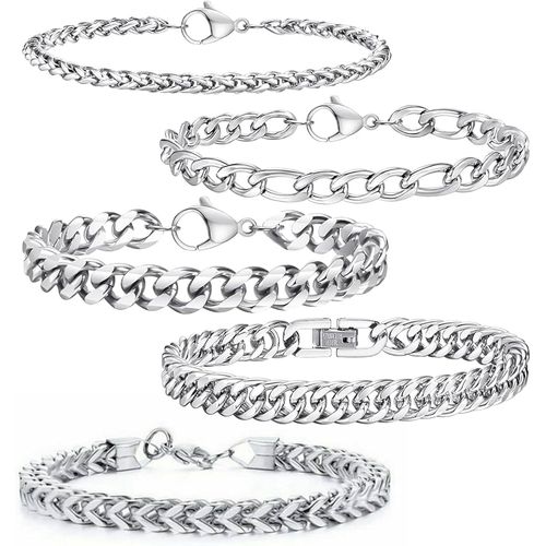 Meimieshop-Eniyou 5 Pcs Bracelet Homme Acier Bracelet Acier Inoxydable Homme Gourmette Homme Bracelet Homme Acier Inoxydable Bracelet Homme Acier Bracelet Acier Inoxydable Homme Bracelet Homme Acier Inoxydable