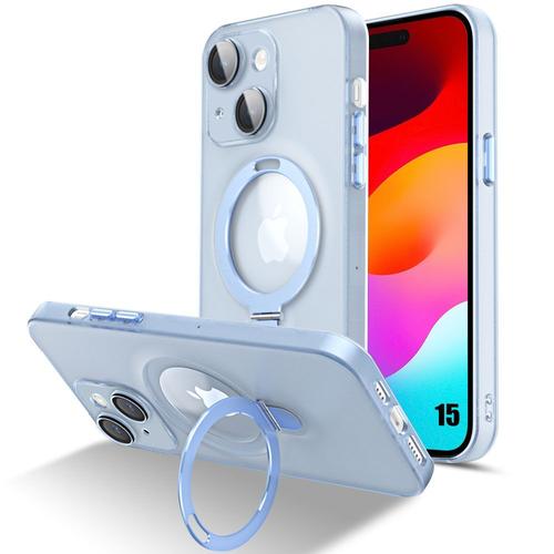 Coque Pour Iphone 15, Protection Antichoc Rigide Avec Support Anneau Magnétique Et Protection Caméra - Semi-Transparent Bleu - E.F.Connection