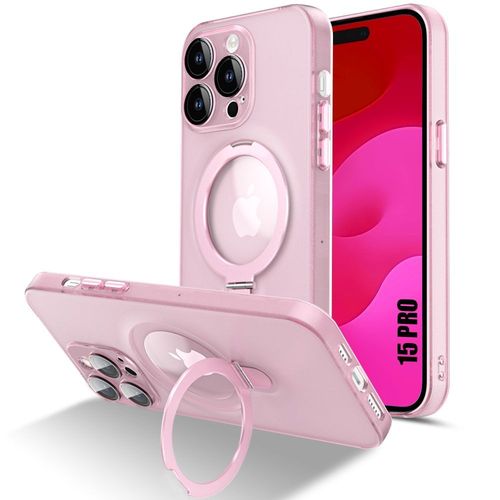 Coque Pour Iphone 15 Pro, Antichoc Anti-Rayures Rigide Avec Support Magnétique Rotatif Et Protection Caméra - Translucide Rose - E.F.Connection