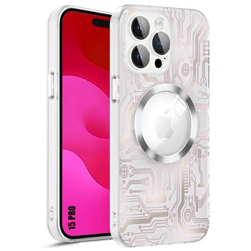 Coque Pour Iphone 15 Pro - Translucide Antichoc Avec Cercle Magnétique Et Protection Caméra Arrière - Motif Circuit Imprimé - E.F.Connection