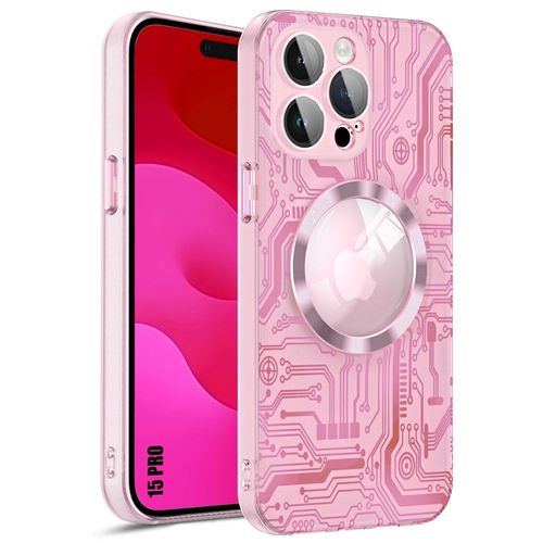 Coque Pour Iphone 15 Pro Avec Anneau Magnétique, Antichoc Rigide + Protection Verre Trempé Caméra Arrière - Translucide Rose - E.F.Connection