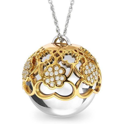 meimieshop-Collier Bola De GrossesseCadeau Femme Enceinte Future Maman,Protection De Naissance Bebe-Pendentif Cloche Trèfle Plaqué Or 18Ct Ou Rosé Ou Argent,80+10Cm.