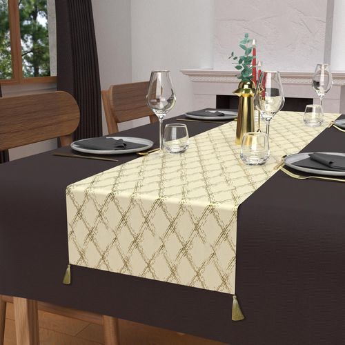 Chemin De Table Festif En Pur Coton 40x180 Cm Celeste Or, Par Soleil D'ocre