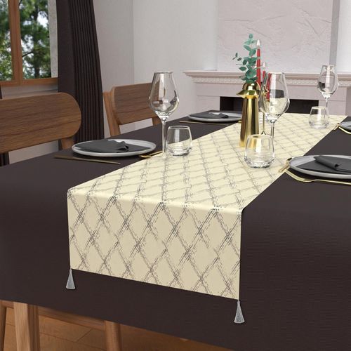 Chemin De Table Festif En Pur Coton 40x180 Cm Celeste Argent, Par Soleil D'ocre