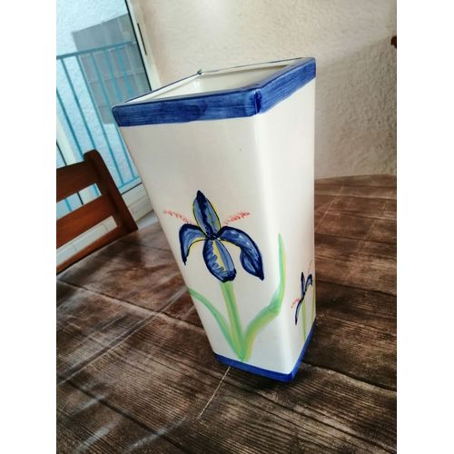 grand Vase céramique tons bleu avec fleurs