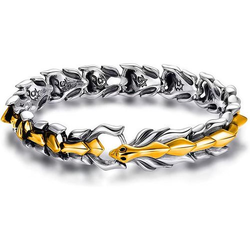 Meimieshop-1 Pièce Bracelet En Os De Dragon-Design Avec Tête De Dragon & Écailles-22 Cm,Métal Argenté Vintage-Idéal Pour Hommes
