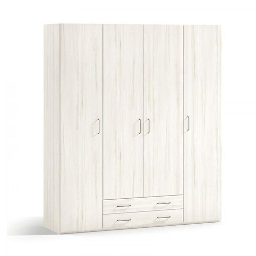 Armoire 4 Portes 2 Tiroirs 224,9 X 57,5 X 220 Cm Finition Chêne Blanchis