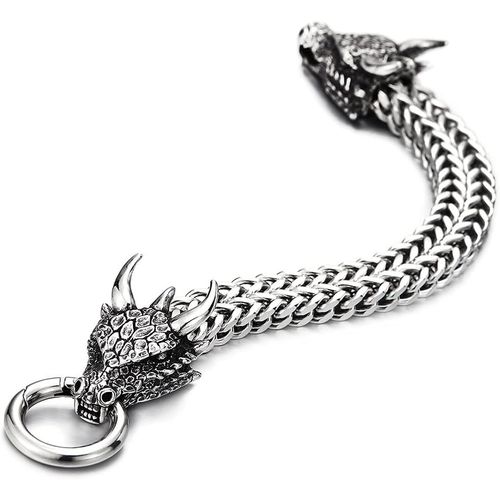 Meimieshop-Acier Carré Lien Franco Chaîne Chaîne Gourmette Bracelet Homme Dragon Tête Avec Écaille Pointues Corne Fermoir À Ressort