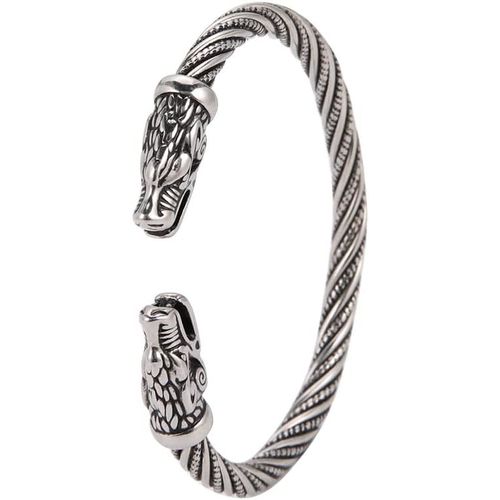 Meimieshop-Amaxer Viking Nordique Fenrir Têtes De Loup Odin Corbeau Corbeau Dragon Acier Inoxydable Bracelet Manchette Ouverte Forte Amulette Bijoux Protection Pour Hommes Femmes