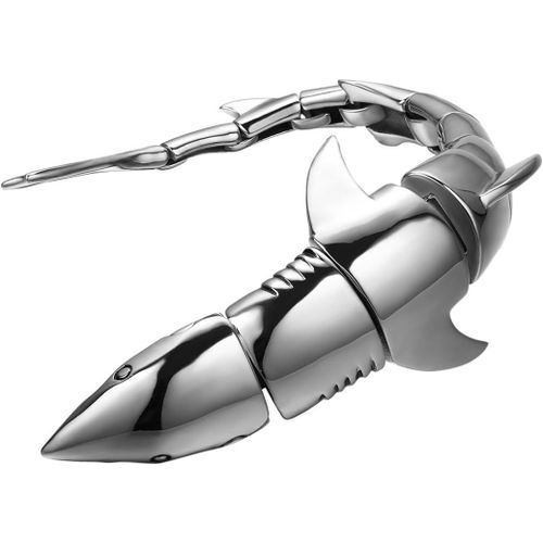Meimieshop-Bracelet Pour Homme En Acier Inoxydable Requin Grand Argent,8 Inches,Acier Inoxydable,Sans Pierres Précieuses