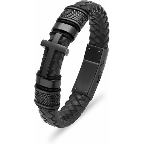 Meimieshop-Bracelet Urne Funéraire En Cuir Véritable Avec Pendentif En Forme De Croix Pour Cendres-Pour Homme