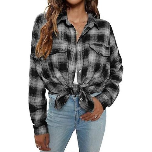 Chemise À Carreaux Pour Femmes Avec Patte De Boutonnage Chemises Épaisses En Flanelle À Manches Longues Chemise Décontractée Chemisier À Carreaux Tunique En Coton Tops