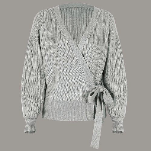 Femmes Pull Couleur Unie Col V Tricots Lâche Dentelle Jusqu¿À Longue Lanterne Manches Cardigan Streetwear Casual Femmes Pull Blanc