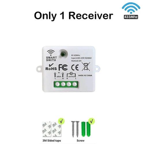 Interrupteur de lumière intelligent sans fil 433Mhz RF 86 Interrupteur de panneau mural avec télécommande Mini récepteur de relais 220V Ventilateur de lampe de lumière LED domestique