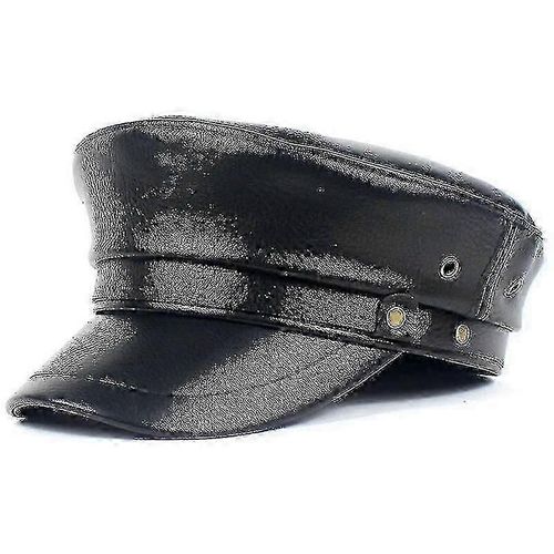 Chapeaux Noir Pu Chapeaux Militaires Vintage Army Hat/Cuir Beret Cap