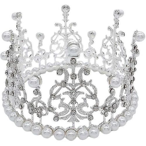 Full Round Cake Crown Mini Crown Ornaments Pearl Cake Decor Enfants Tiara Bandeauargent