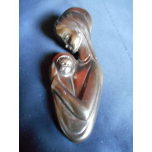 Ancienne Plaque Murale Bronze Vierge À L'Enfant