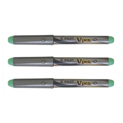 Pilot Lot De 3 Stylos Plume V-Pen Silver Jetable Plume Moyenne Vert
