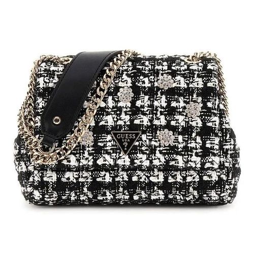 GUESS Sac à épaule noir blanc pour femme - Everlee Convertible Xbody Flap Bag Black Multi 310607