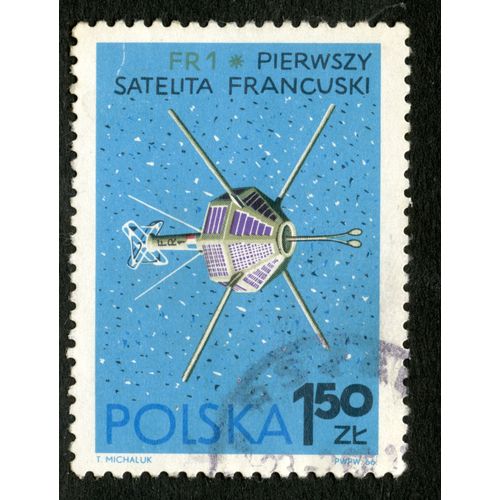 Timbre Oblitéré Polska, Fr 1, Pierwszy Satelita Francuski, 1.50 Zl, 1966