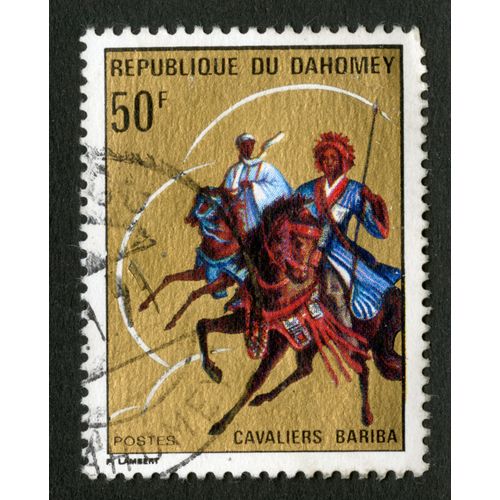 Timbre Oblitéré République Du Dahomay, Cavaliers Bariba, 50 F, Postes