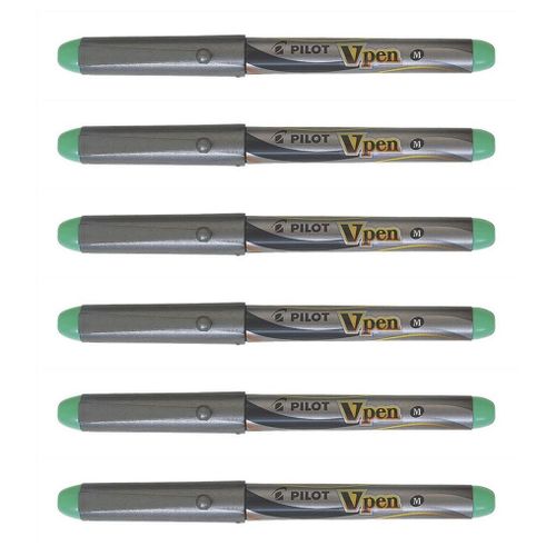 Pilot Lot De 6 Stylos Plume V-Pen Silver Jetable Plume Moyenne Vert