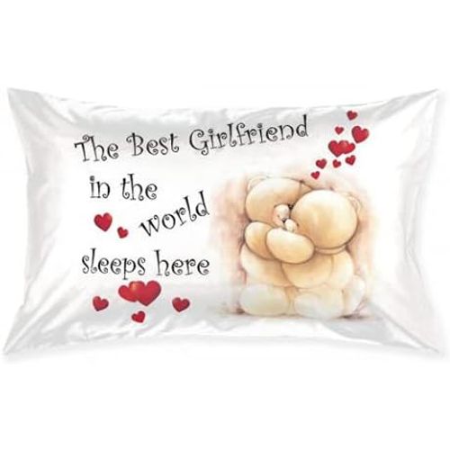 Taies D'oreiller La Meilleure Petite Amie Du Monde Dort Ici - Ours Mignons - 75 X 50 Cm