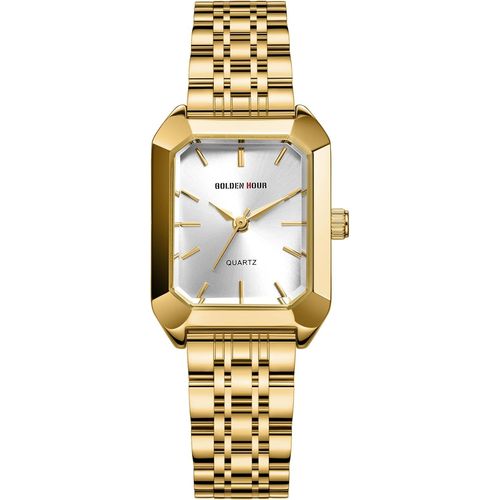 Meimieshop-Montre À Quartz Rectangulaire Pour Femme,Bracelet En Acier Inoxydable Doré,Cadran Argenté,Doré/Blanc,Tendance