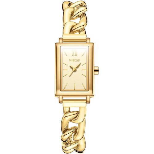 Meimieshop-Montre Pour Femme,Cadran Rectangulaire,Bracelet À Chaîne,Or,Élégant,Élégant,Élégant,Décontracté,Imperméable,À Quartz,Bracelet,À La Mode,Analogique,Bracelet,Chic.,Blanc,Moderne