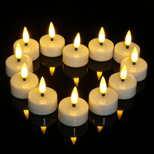 meimieshop-Lot De 12 Bougies Chauffe-Plat Led Avec Minuteur-Bougies Led Électriques Avec Fonction Minuterie 3D-Flamme Vacillante-Longue Durée De Combustion-Pour Halloween,Noël,Salon,Fête -
