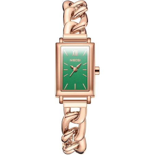 Meimieshop-Montre Pour Femme,Cadran Vert,Boîtier Rectangulaire,Bracelet Chaîne En Or Rose,À La Mode,Élégant,Bracelet,Décontracté,De Luxe,À Quartz,Impermable,Tendance,Analogique,Élégant.,Vert