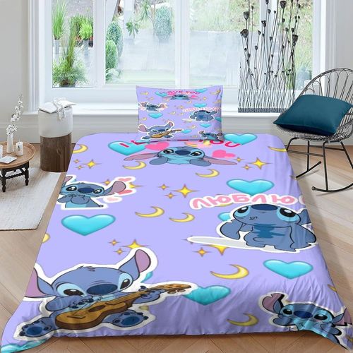 Parure De Lit Stitch, D¿¿Coration De Dortoir, Housse De Couette En Microfibre Douce, Avec Taie D'oreiller ¿¿ Fermeture ¿¿Clair, Pour Adolescents Et Adultes