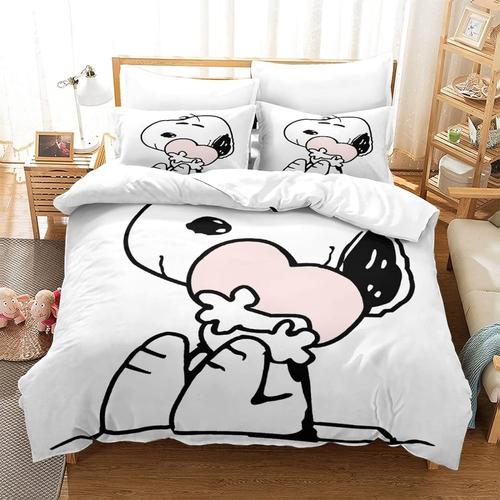 Snoopy Parure De Lit 3 Pi¿¿Ces Avec Housse De Couette Et Taie D'oreiller Pour Lit Double Motif Chien De Dessin Anim¿¿ Convient Pour Enfants Et Adultes