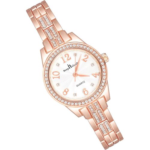 Meimieshop-Montres Bracelet Femme Montres Quartz À Cadran Rond Chiffres Arabes Montre Luxe Or Rose Pour Dame Fille Montre Elegante Avec Bande En Acier Inoxydable