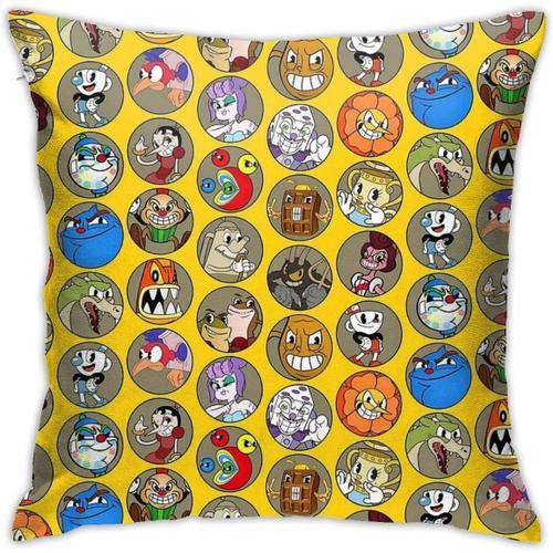 Housse De Coussin À Motif De Patron Cuphead, Taie D'oreiller Décorative Pour Canapé Et Chambre À Coucher, 45cm X 45cm