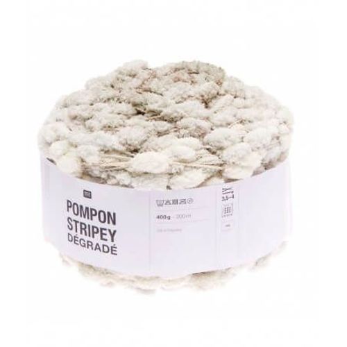 Fil À Tricoter Pompon Stripey Dégradé 400gr - Rico Design 008 -Ecru
