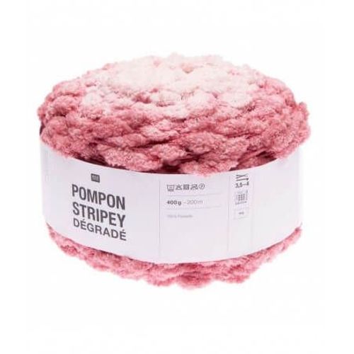 Fil À Tricoter Pompon Stripey Dégradé 400gr - Rico Design 002 Rose
