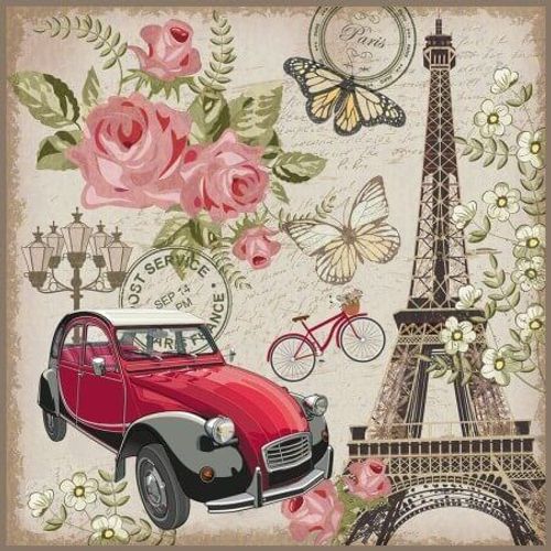 Carré Simili Cuir 44x44 Cm Paris Voiture Ancienne Parischevaux