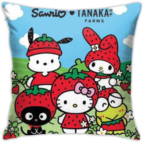 Housse De Coussin Hello Kitty Avec Chapeau De Fraise Pour Canapé, Lit, Chaise, Décoration D'intérieur (45,7 X 45,7 Cm)