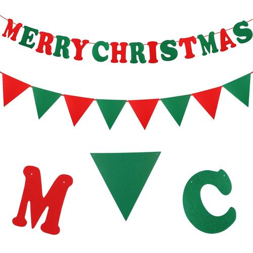 Bannière de Noël - Bannière de Noël - Bannière de Noël - Drapeaux de Noël - Bannière de Noël - Décoration de Noël - 8 pieds - Rouge et vert - Bannière « Merry Christ »