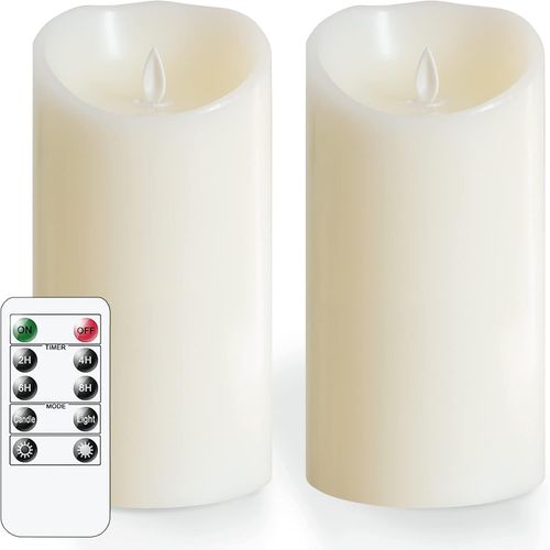 meimieshop-10 X 20Cm Bougies Vacillantes Sans Flamme Avec Télécommande,Bougies Piliers Led En Cire Véritable Fonctionnant Sur Piles,Ivoire Pack De 2 Fausses Bougies Électriques De Longue Durée